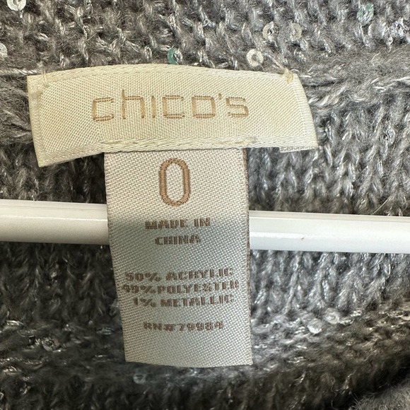 Chico’s Sweater Women’s sz. 0 (SMALL) Gray Sequined‎ Cowl Neck 1/2 Sleeve - Picture 8 of 8